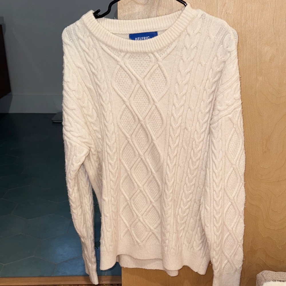 Aelfric Eden Women's Ivory Cable Knit Sweater oversized